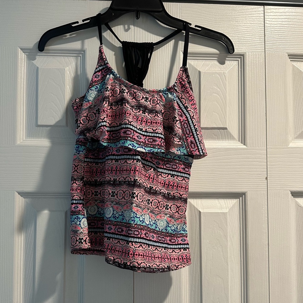 Arizona Pink/Black/Blue patterned swim top